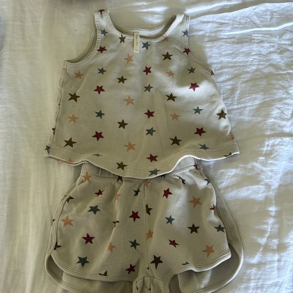 Rylee + Cru Cream Star Waffle Tank & Shorts Set with Red, Rust, Blue Stars